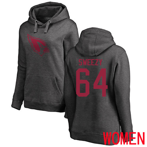 Arizona Cardinals Ash Women J.R. Sweezy One Color NFL Football #64 Pullover Hoodie Sweatshirts